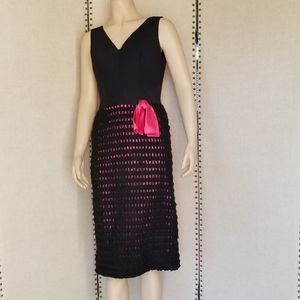 Vintage Black and Fuschia Crocheted Dress